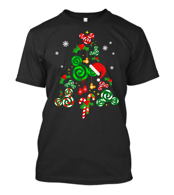 Merry Christmas 24 Candy Cane Tree With Santa Hat And Snowflakes T-Shirt