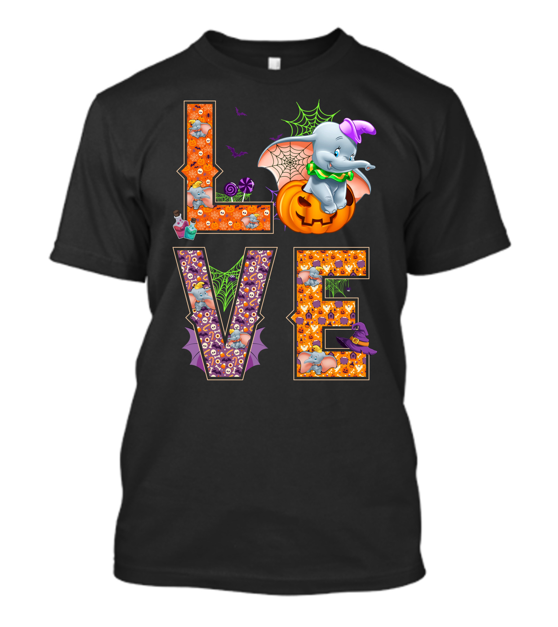 Love Dumbo Halloween Pumpkin Spiderweb Costume T-Shirt