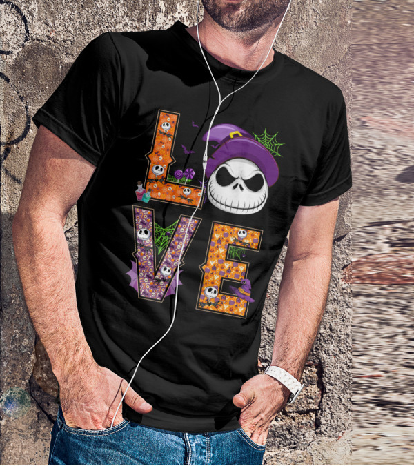 Jack Skellington Love Halloween Potion Hat Spider Webs T-Shirt