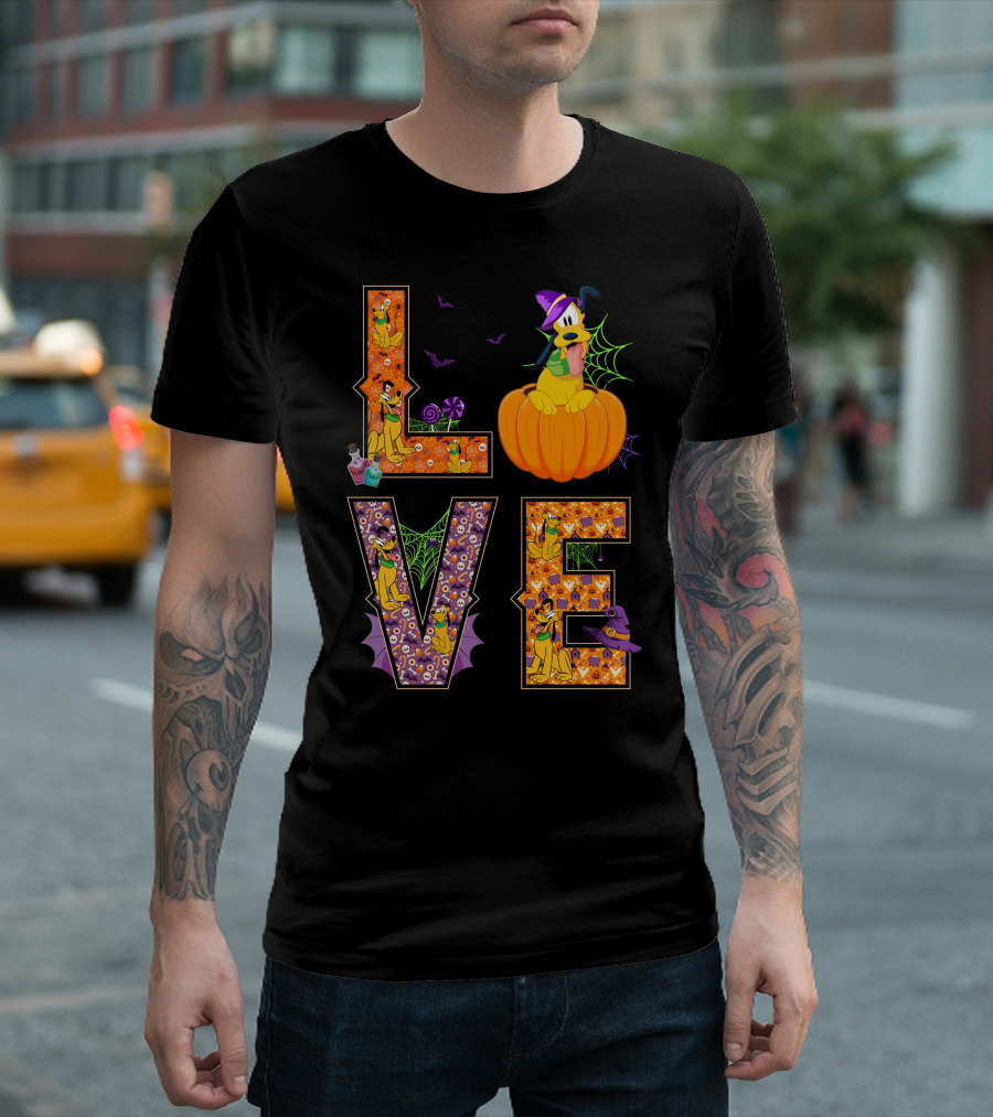 Love Halloween Pluto Pumpkin Hat Spiders Bats T-Shirt