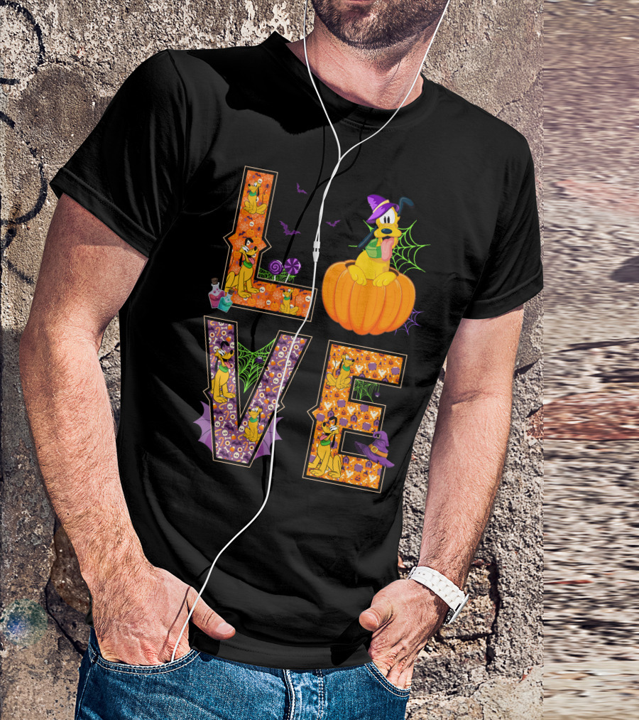 Love Halloween Pluto Pumpkin Hat Spiders Bats T-Shirt