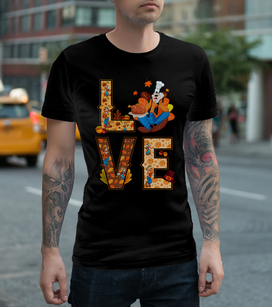 Goofy Love Fall Thanksgiving Leaves Turkey Chef Hat T-Shirt