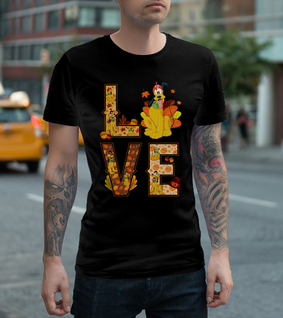 Pluto Thanksgiving Love Autumn Leaves And Pumpkins T-Shirt