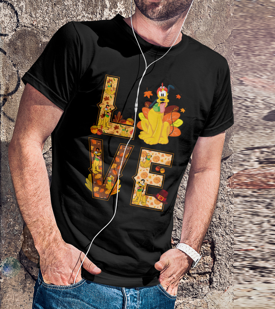 Pluto Thanksgiving Love Autumn Leaves And Pumpkins T-Shirt