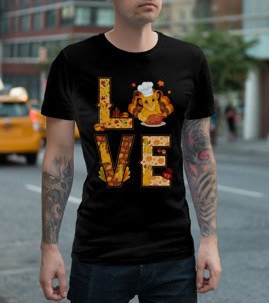 Love Simba Thanksgiving Chef Lion Leaf Pumpkin Hat T-Shirt