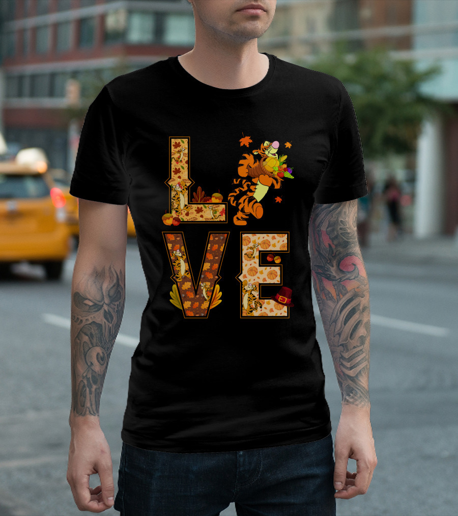 Love Tigger Thanksgiving Autumn Leaves T-Shirt