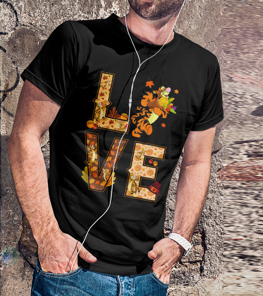 Love Tigger Thanksgiving Autumn Leaves T-Shirt