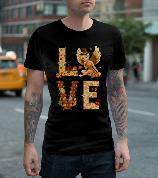 Love Tinkerbell Thanksgiving Autumn Theme T-Shirt