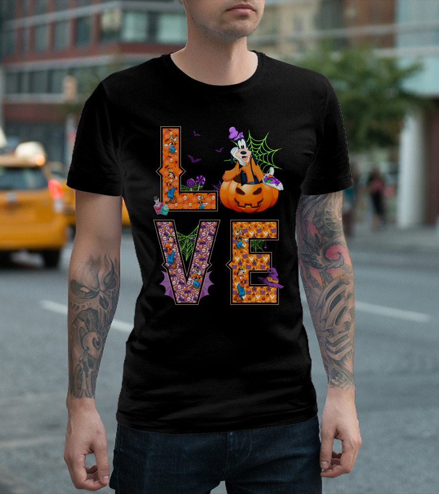 Love Goofy Halloween Pumpkin Spiderweb T-Shirt