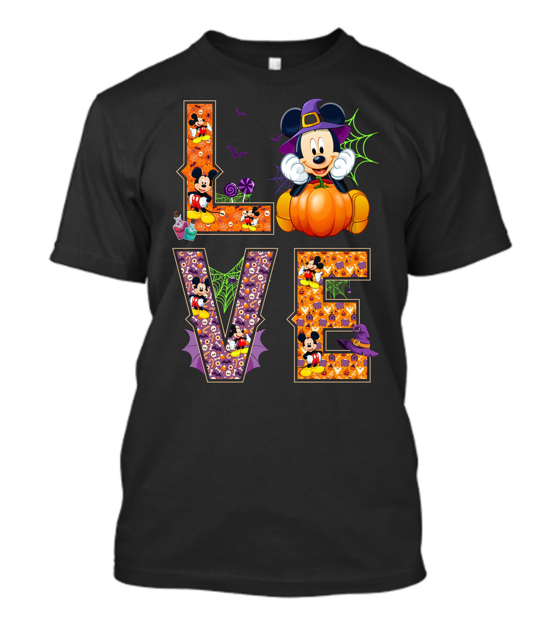 Mickey Love Halloween Pumpkin Witch Hat Spooky Theme T-Shirt