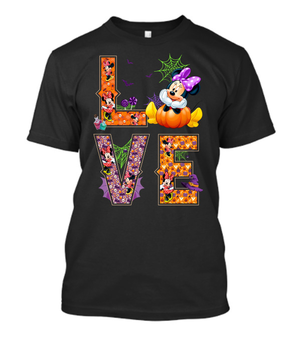 Love Minnie Halloween Pumpkin Bats Spiderwebs Bow T-Shirt