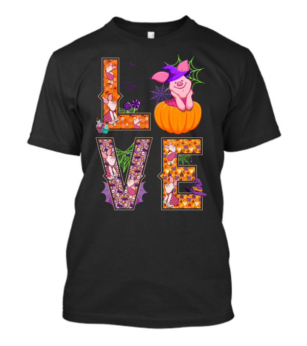 Love Piglet Halloween Pumpkin Bat Spiderwebs T-Shirt