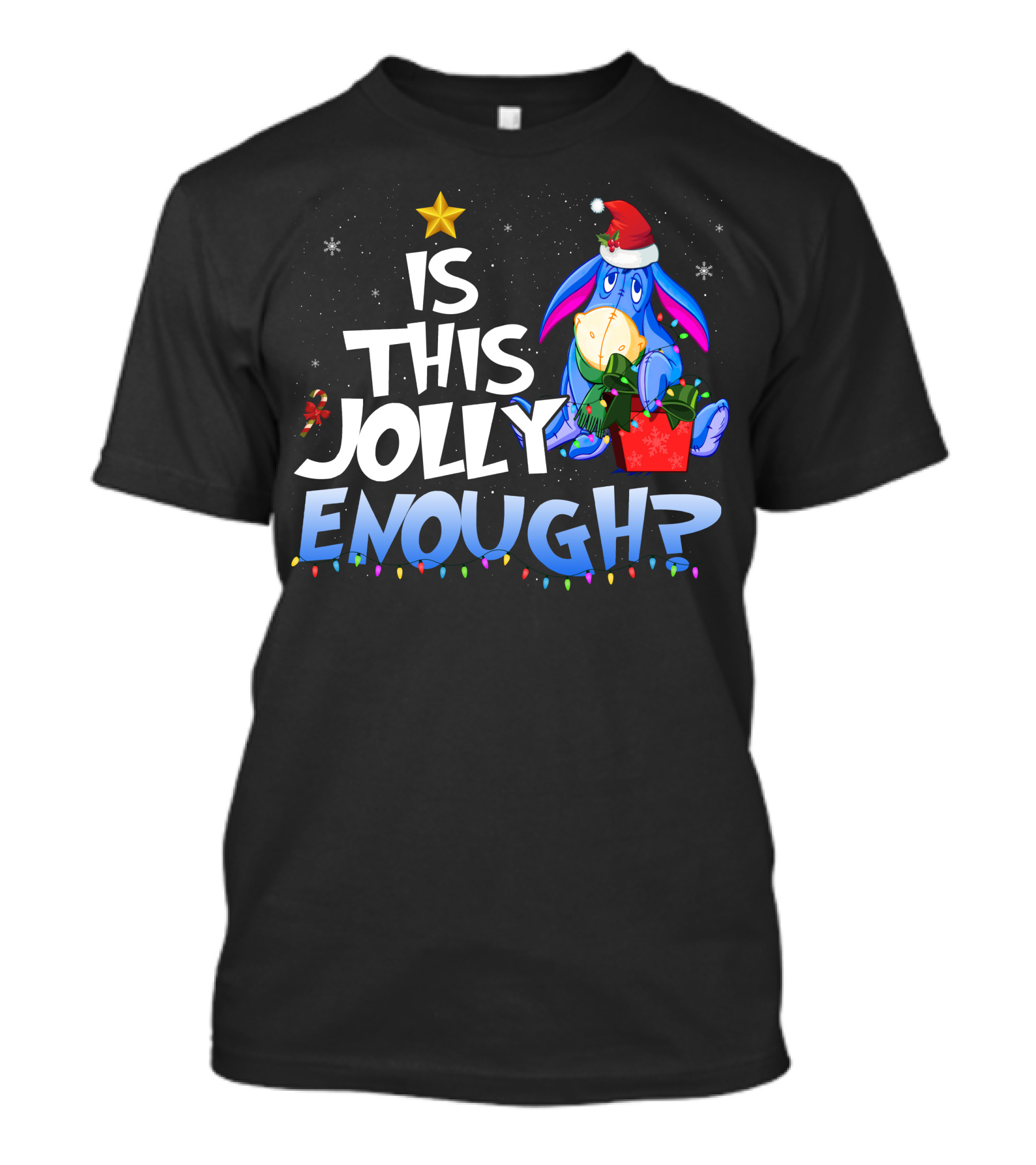 Eeyore Is This Jolly Enough Santa Christmas Lights T-Shirt