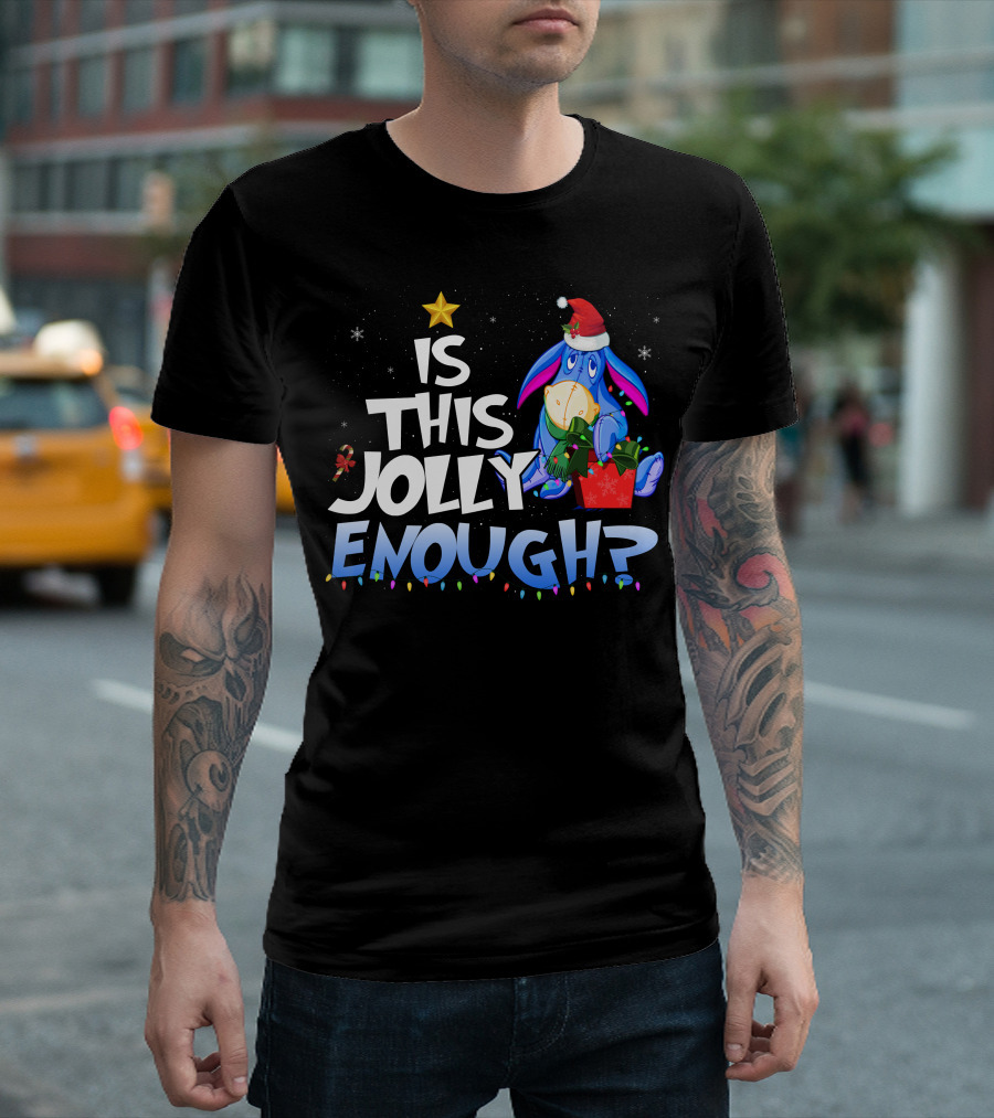 Eeyore Is This Jolly Enough Santa Christmas Lights T-Shirt