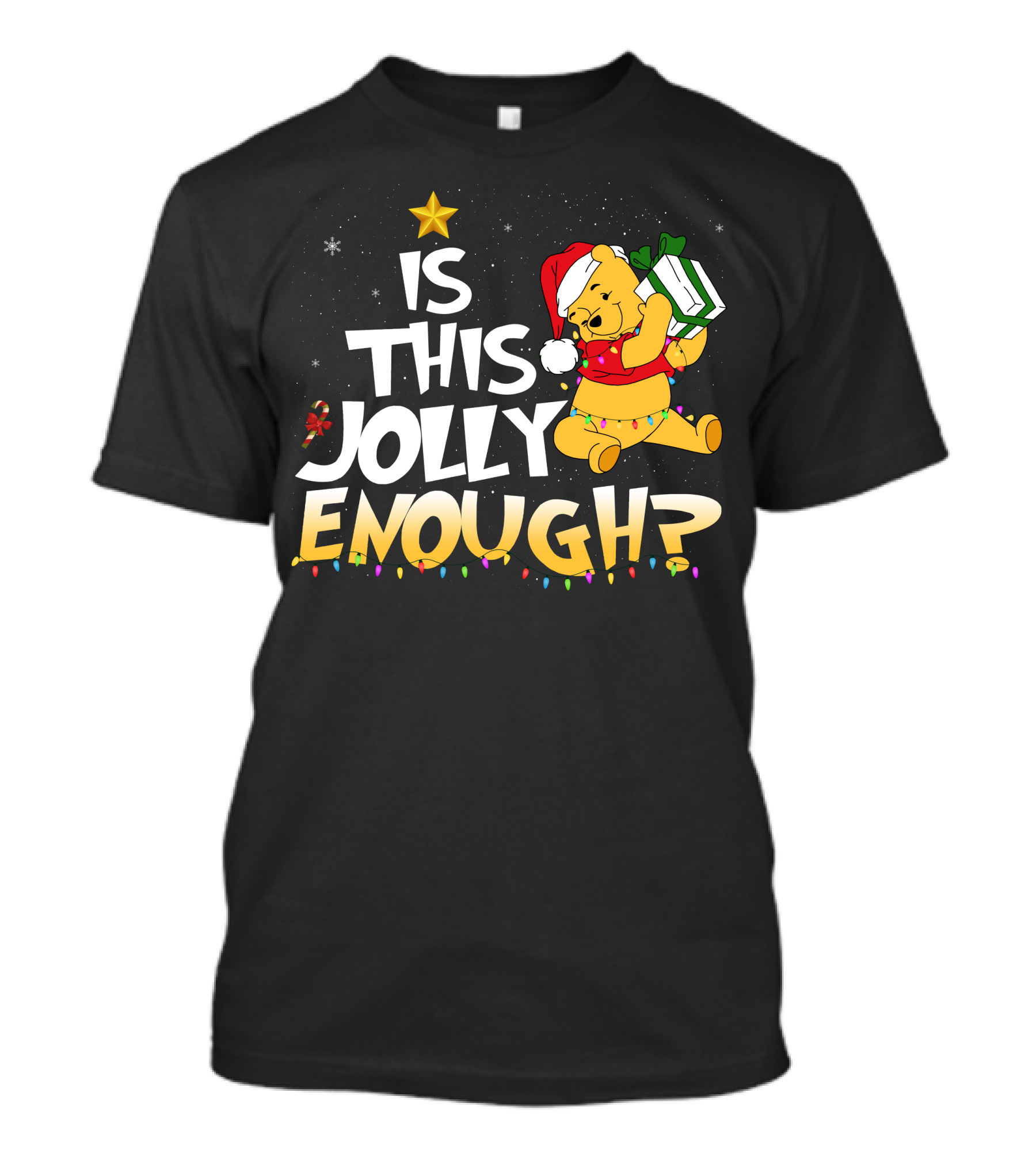 Is This Jolly Enough Pooh Bear Santa Hat Christmas Lights Gift T-Shirt