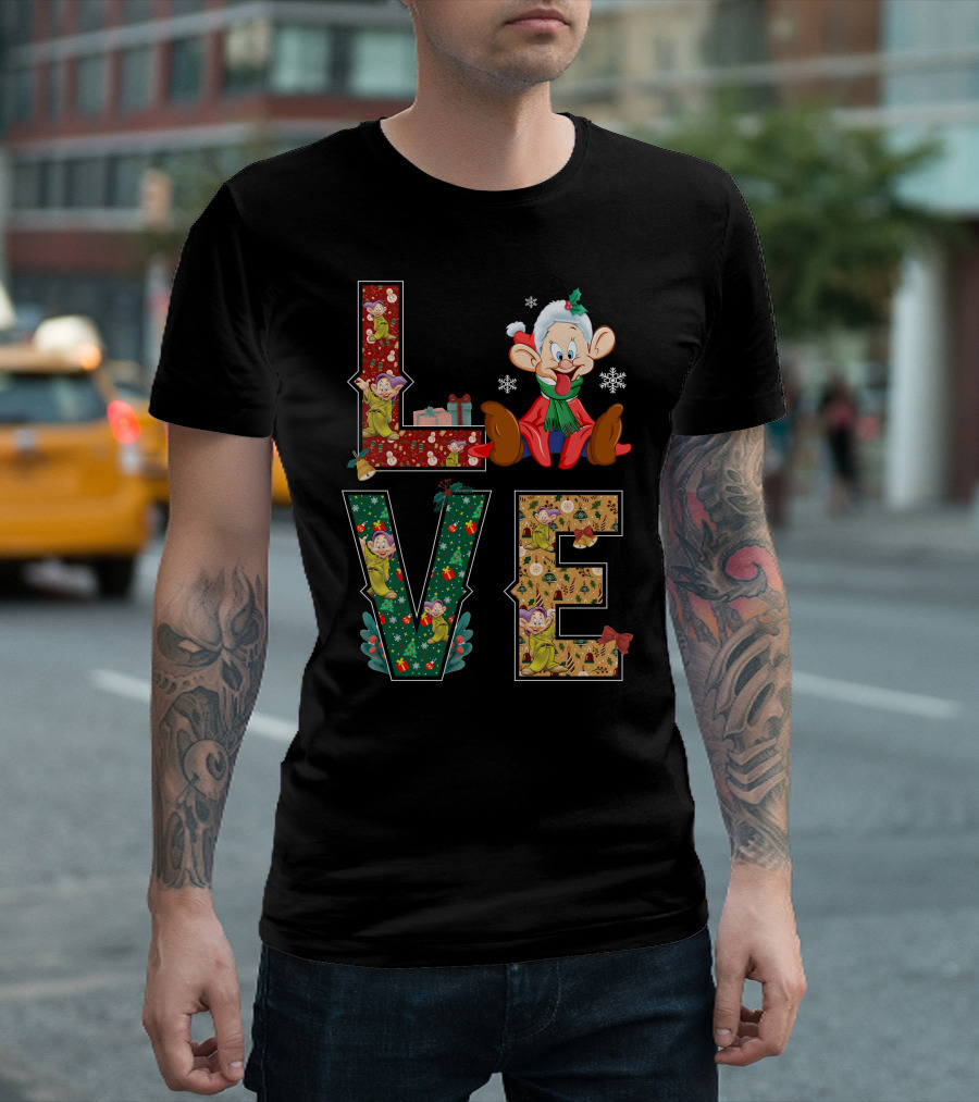 Dopey Love Christmas Snowflakes Presents Garland Bow Holiday T-Shirt
