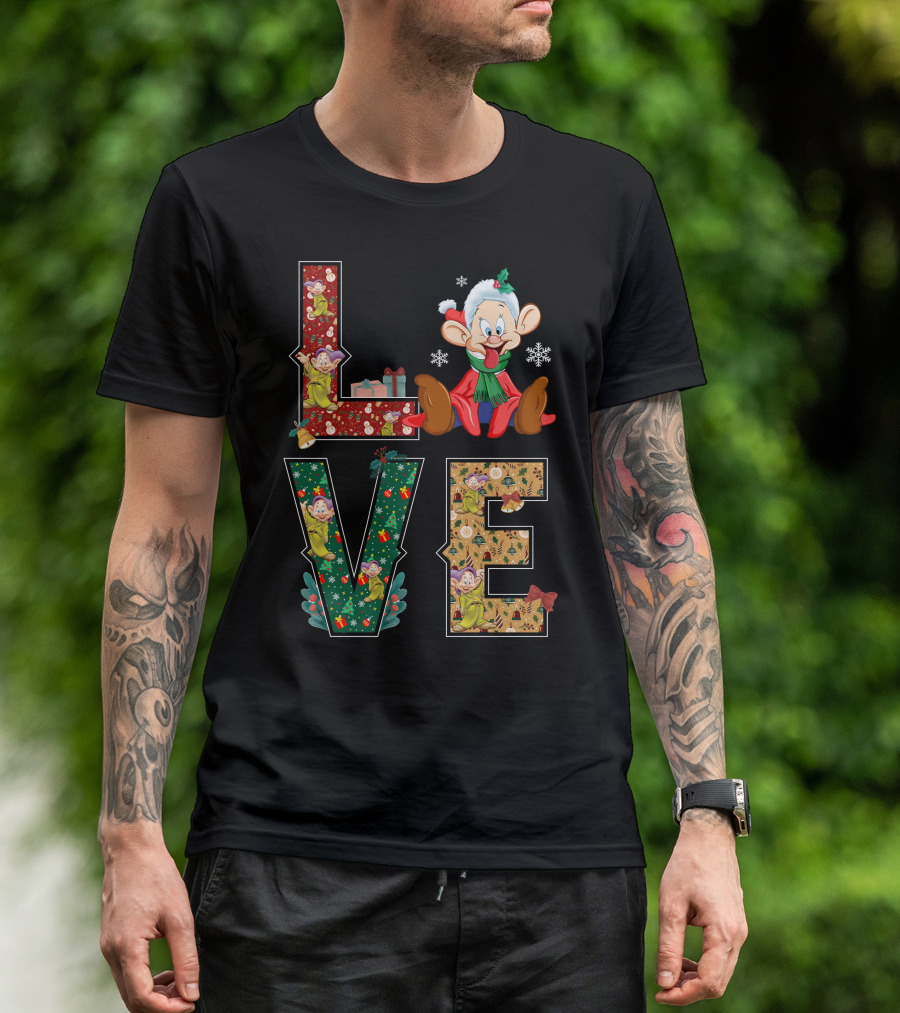 Dopey Love Christmas Snowflakes Presents Garland Bow Holiday T-Shirt