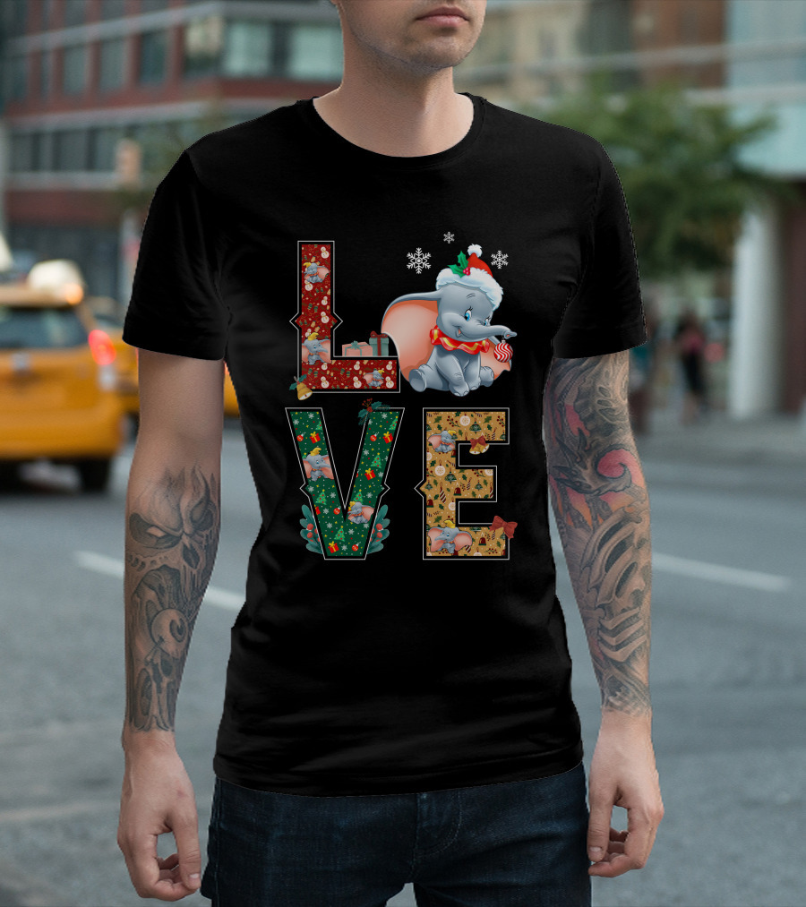 Love Dumbo Christmas Holiday Snowflakes Santa Hat Candy Cane T-Shirt