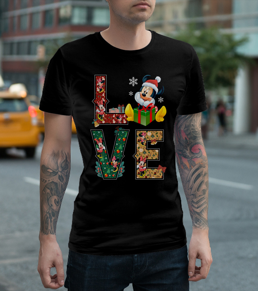 Minnie Christmas Love Santa Hat Holiday Gifts Snowflakes T-Shirt