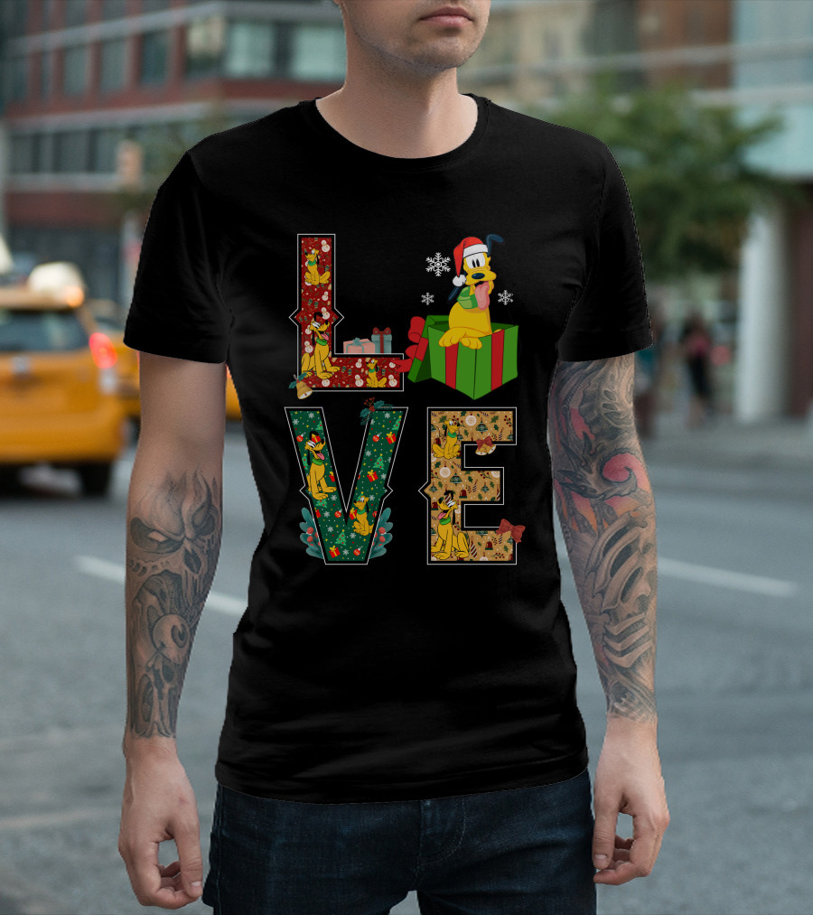 Love Pluto Christmas Holiday Cartoon Dog Festive Theme T-Shirt