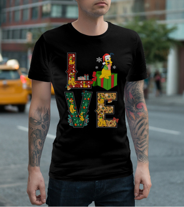 Love Pluto Christmas Holiday Cartoon Dog Festive Theme T-Shirt