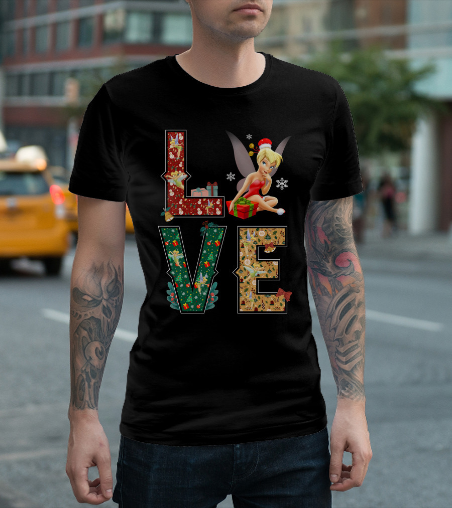 Love Tinkerbell Christmas Snowflakes Presents T-Shirt