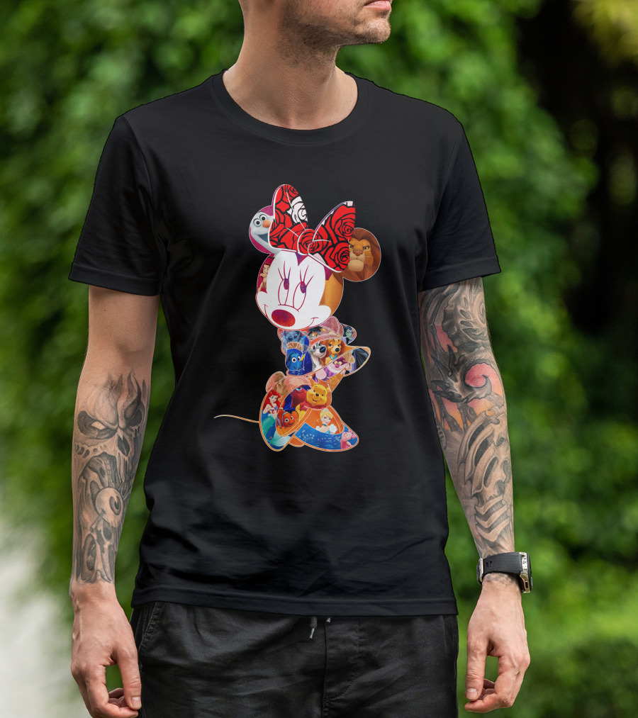Disney Minnie Mouse With Olaf Simba Nemo Winnie Pooh Elsa Dory Mickey Characters T-Shirt