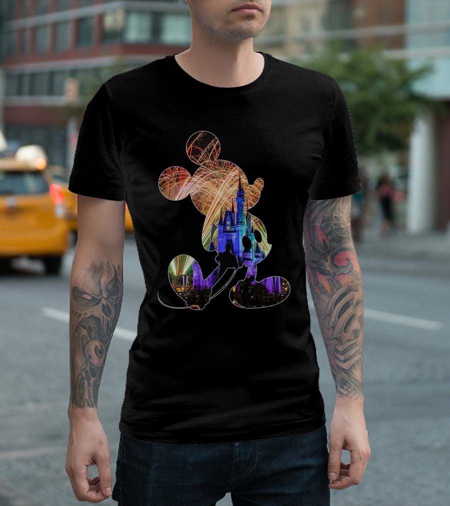 Mickey Mouse Silhouette Fireworks Castle Disney T-Shirt