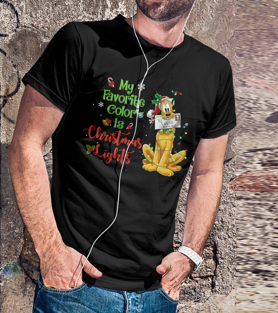 My Favorite Color Is Christmas Lights Pluto Santa Letter T-Shirt