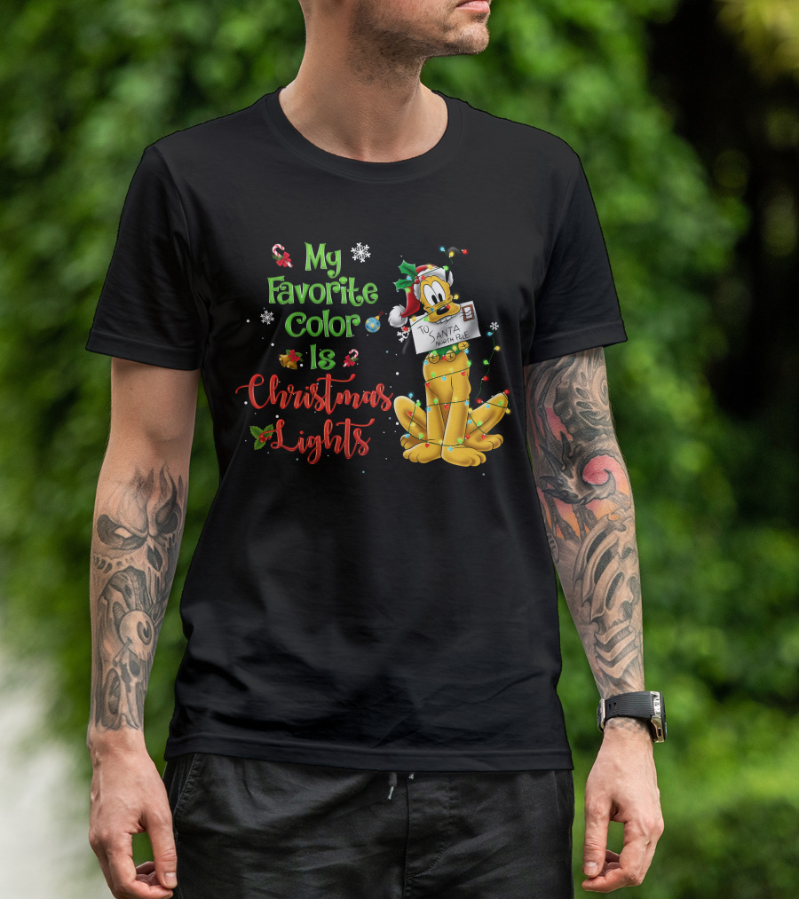 My Favorite Color Is Christmas Lights Pluto Santa Letter T-Shirt