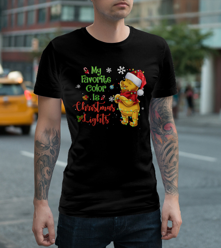 My Favorite Color Is Christmas Lights Pooh Holiday Santa Hat T-Shirt