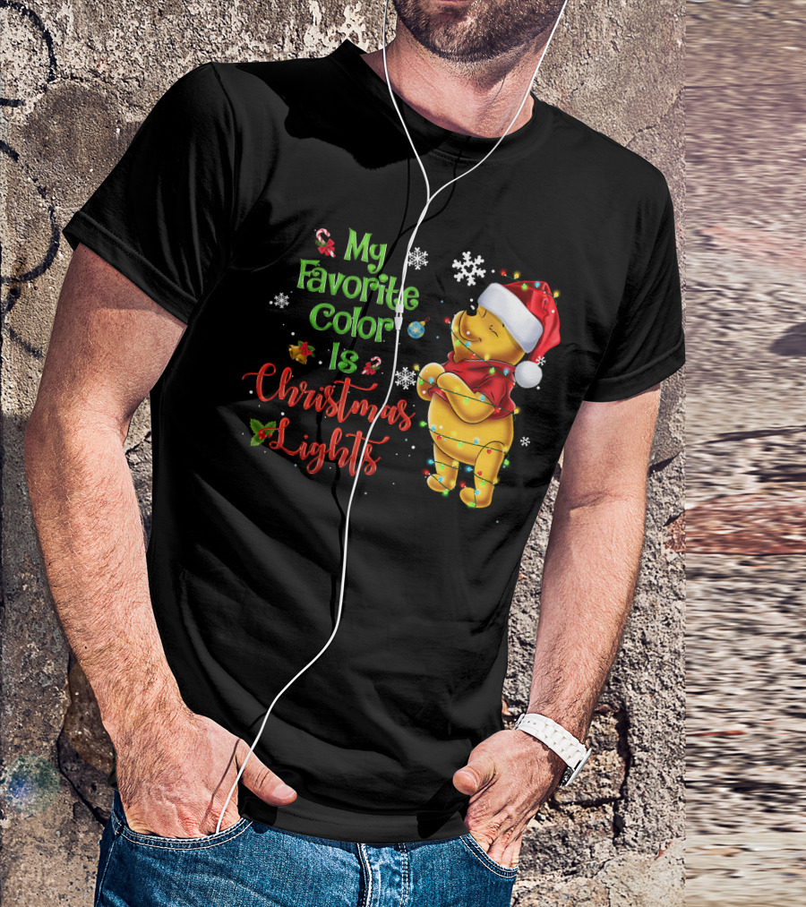 My Favorite Color Is Christmas Lights Pooh Holiday Santa Hat T-Shirt