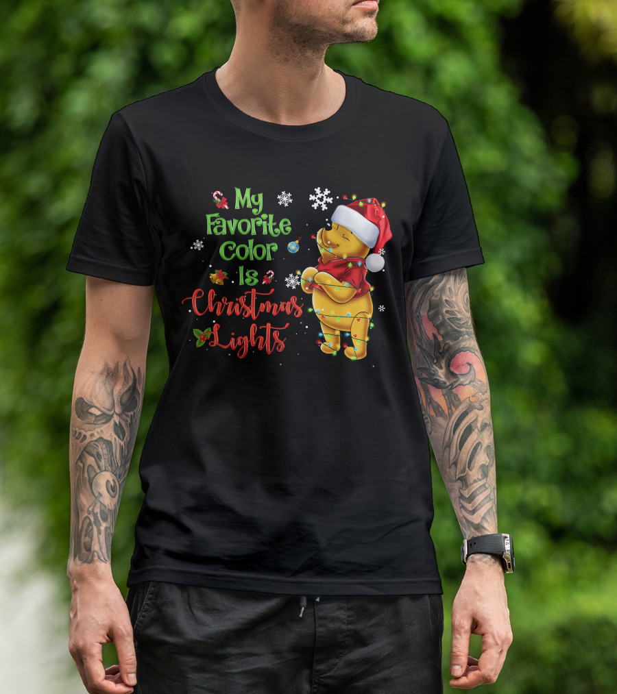 My Favorite Color Is Christmas Lights Pooh Holiday Santa Hat T-Shirt