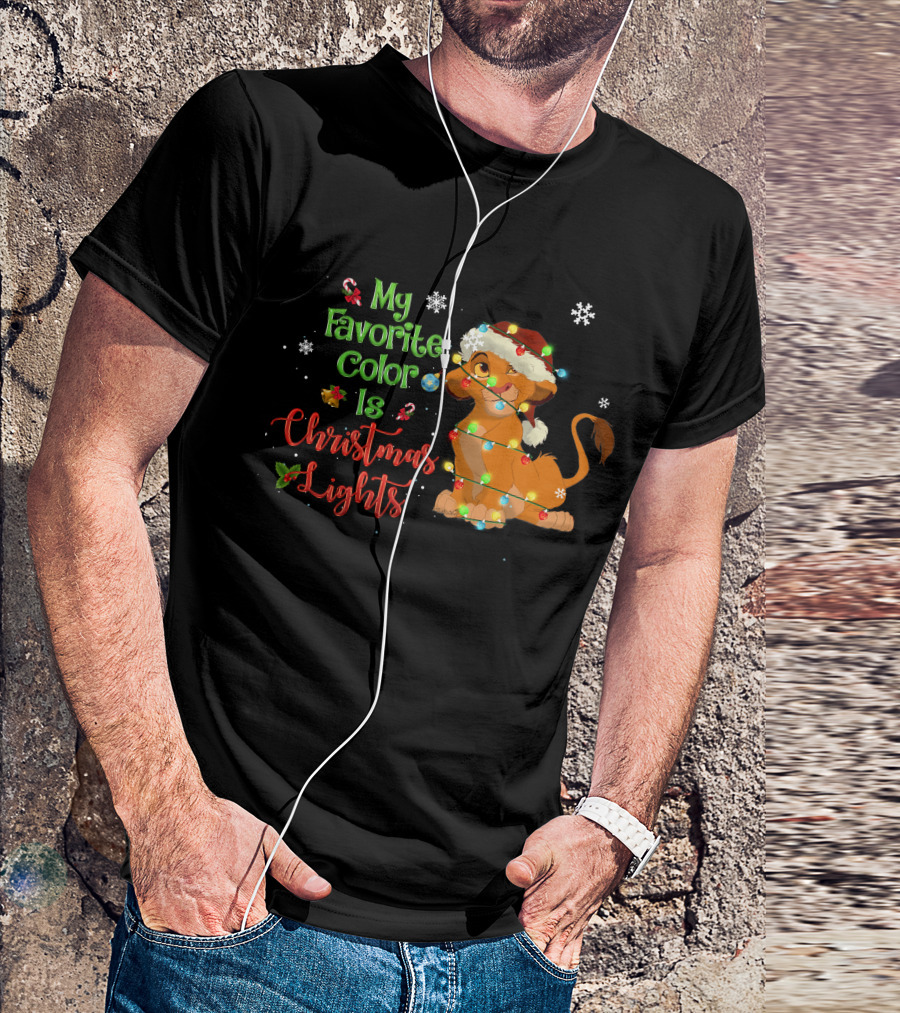 My Favorite Color Is Christmas Lights Simba Santa Hat Snowflakes T-Shirt