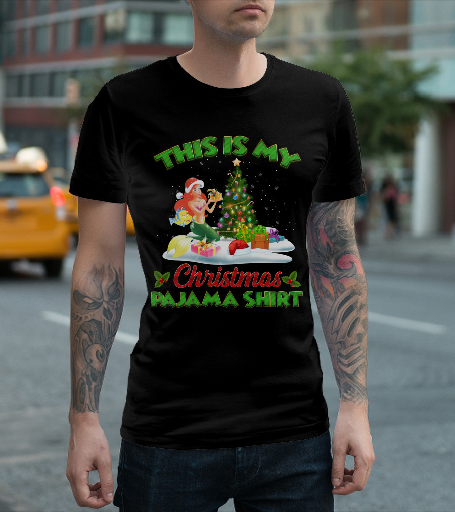 This Is My Christmas Pajama Shirt Ariel And Flounder Holiday Scene T-Shirt