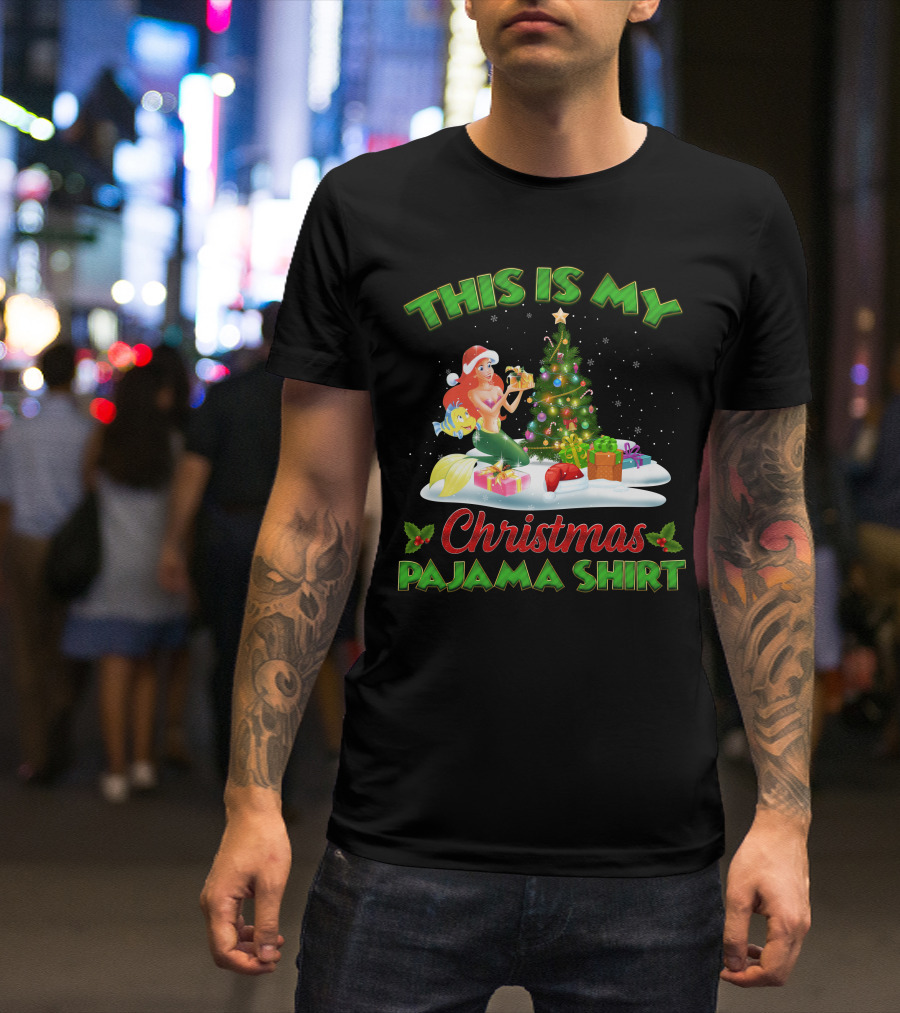 This Is My Christmas Pajama Shirt Ariel And Flounder Holiday Scene T-Shirt
