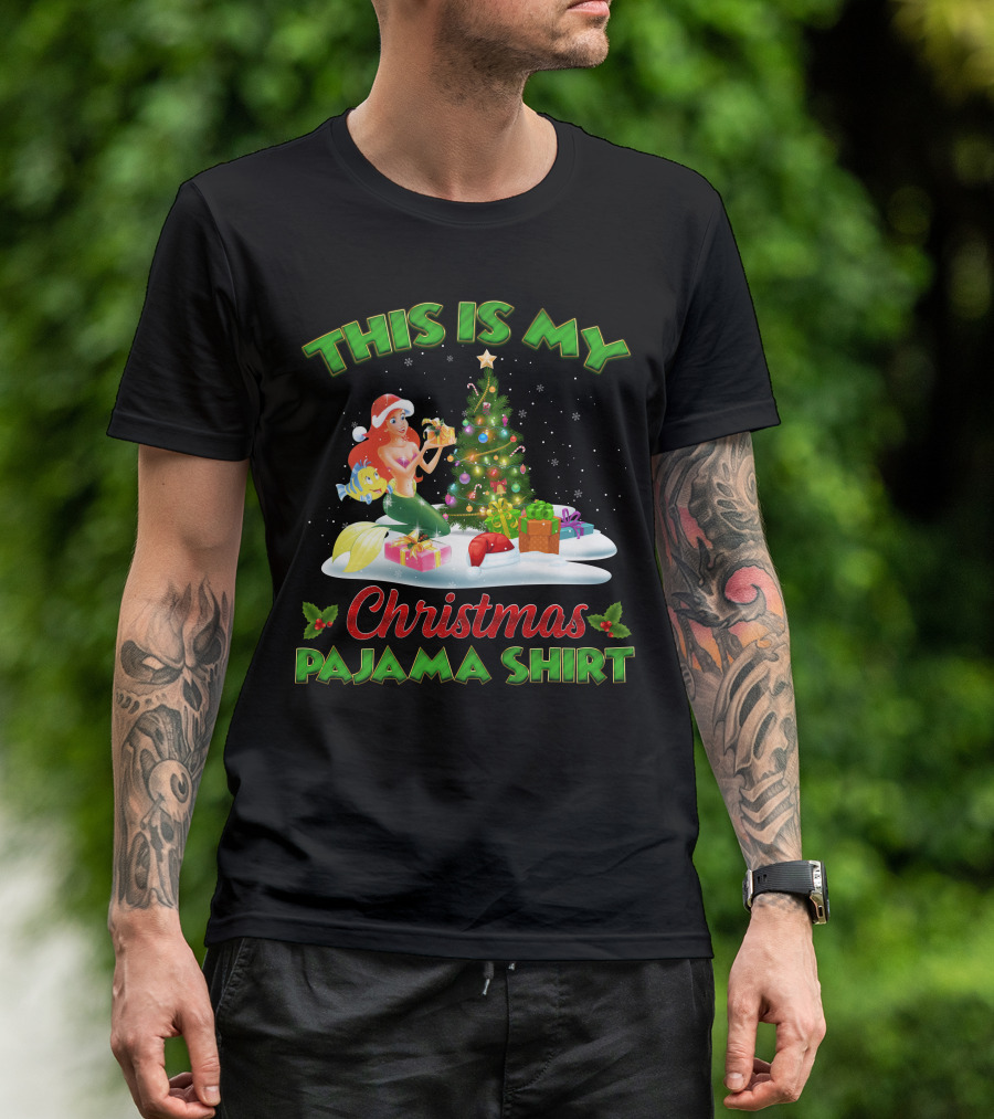 This Is My Christmas Pajama Shirt Ariel And Flounder Holiday Scene T-Shirt