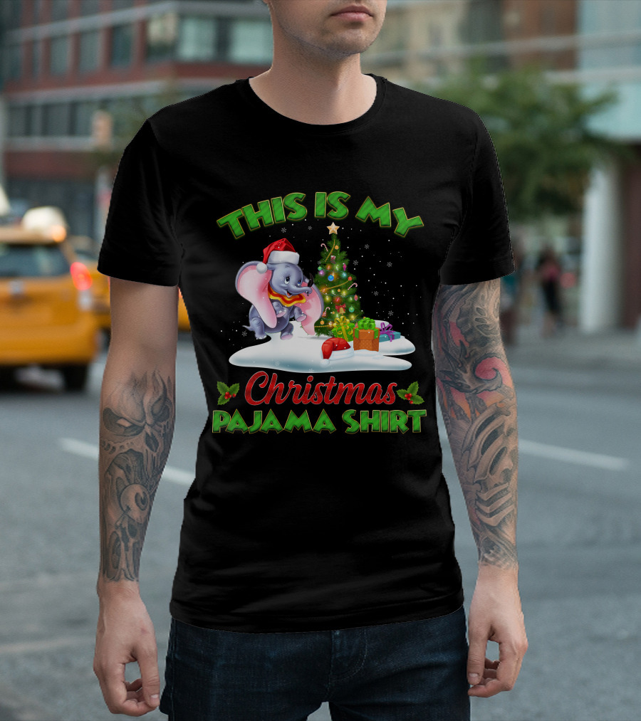 This Is My Christmas Pajama Shirt Dumbo Santa Hat Christmas Tree Presents T-Shirt