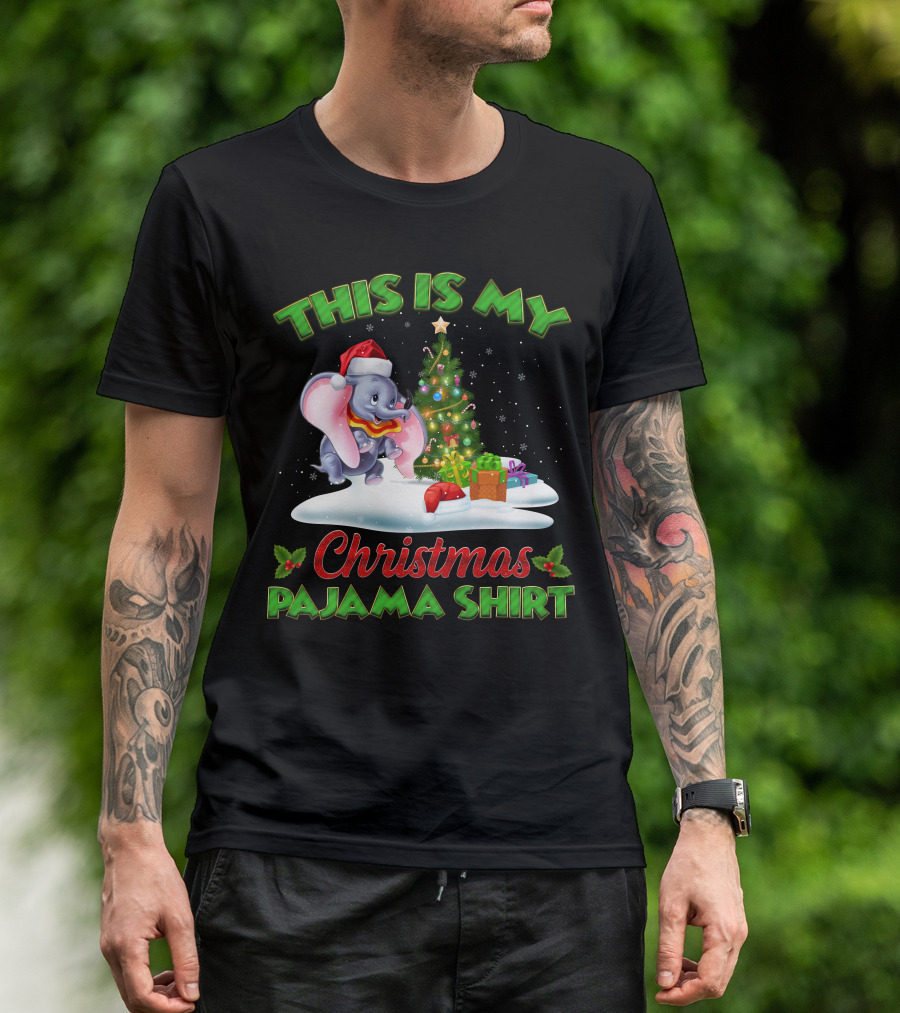 This Is My Christmas Pajama Shirt Dumbo Santa Hat Christmas Tree Presents T-Shirt