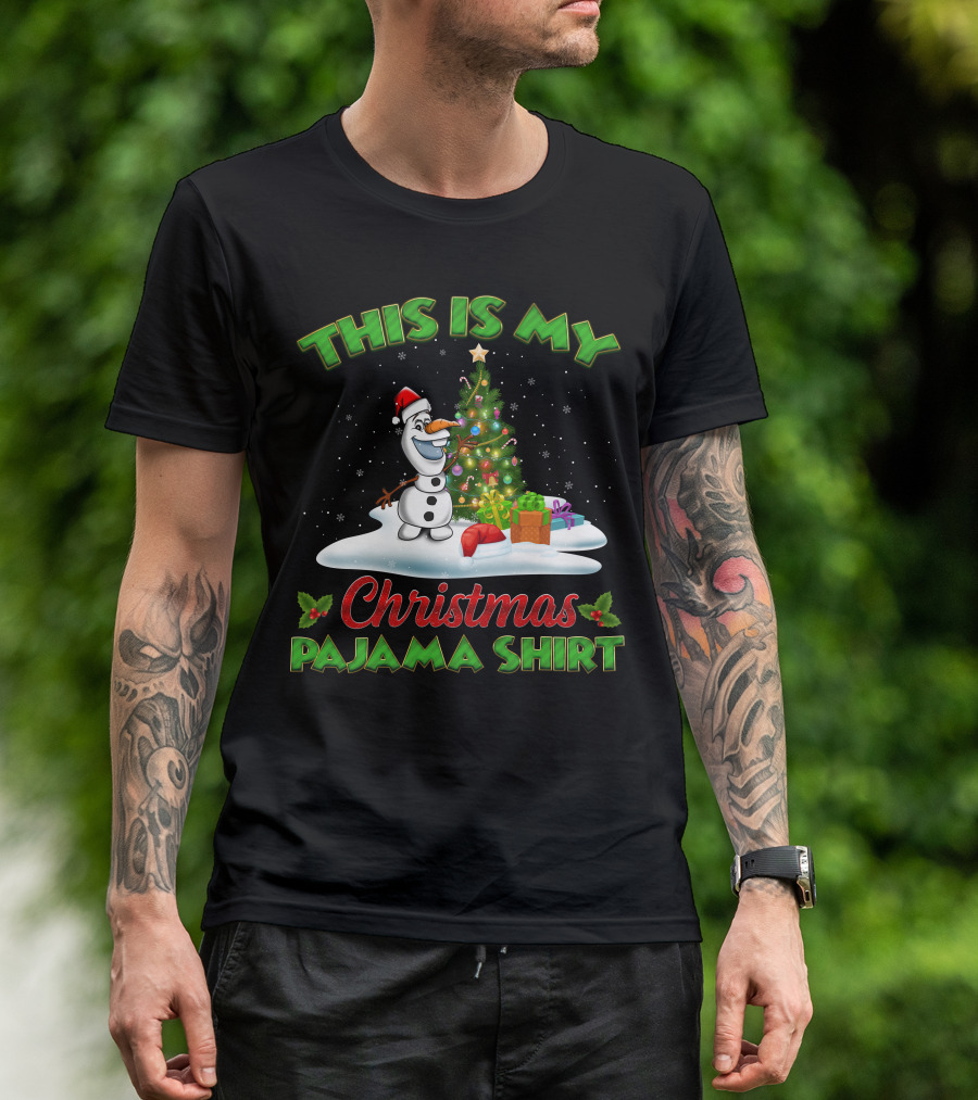This Is My Christmas Pajama Shirt Holiday Olaf Santa Hat T-Shirt