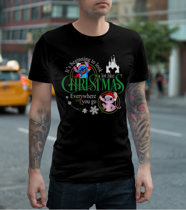 It's Beginning To Look A Lot Like Christmas Stitch & Angel Everywhere You Go T-Shirt