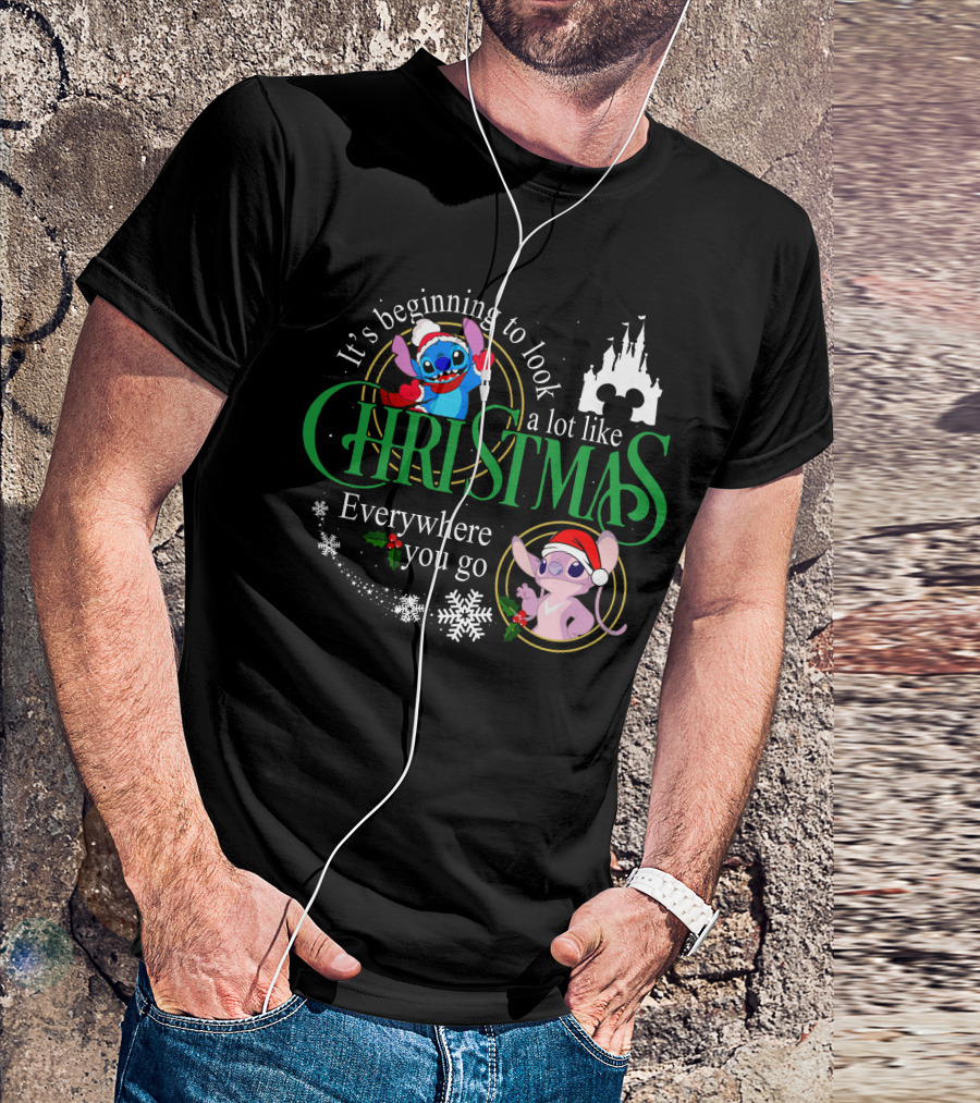 It's Beginning To Look A Lot Like Christmas Stitch & Angel Everywhere You Go T-Shirt