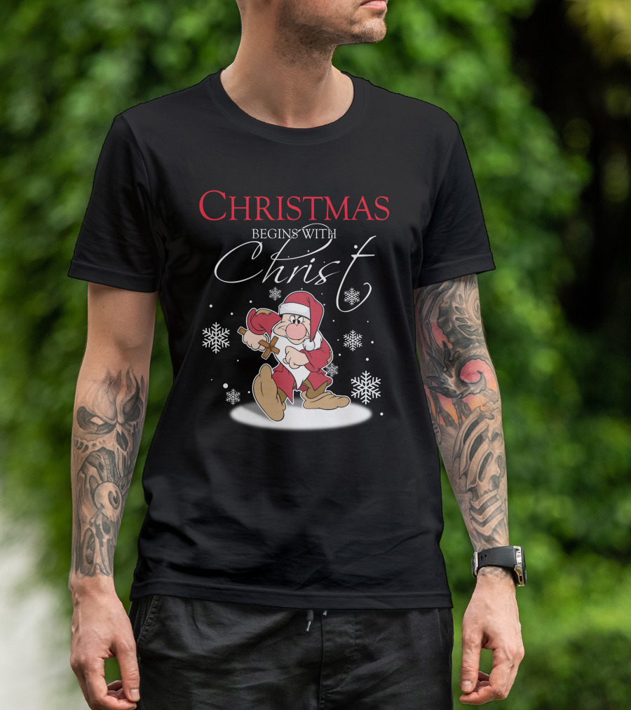 Christmas Begins With Christ Grumpy Santa Snowflakes T-Shirt
