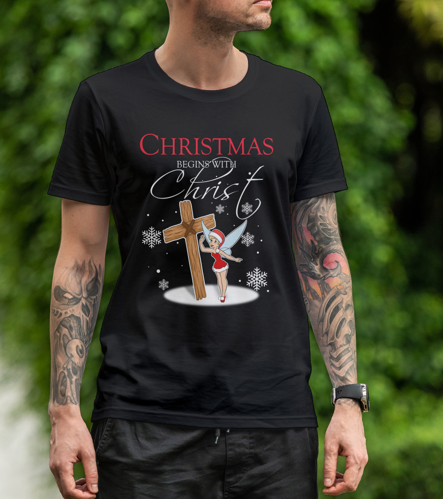 Christmas Begins With Christ Cross Tinker Bell T-Shirt