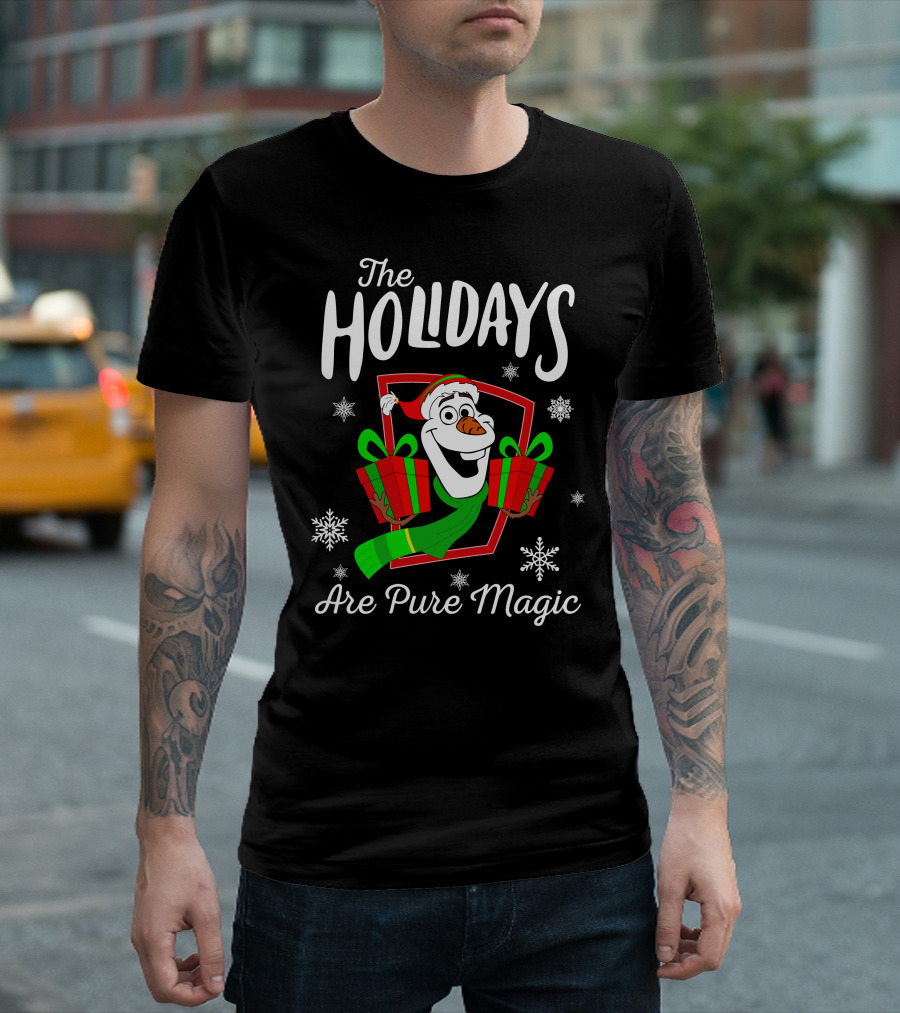 The Holidays Are Pure Magic Olaf Snowman With Gifts T-Shirt