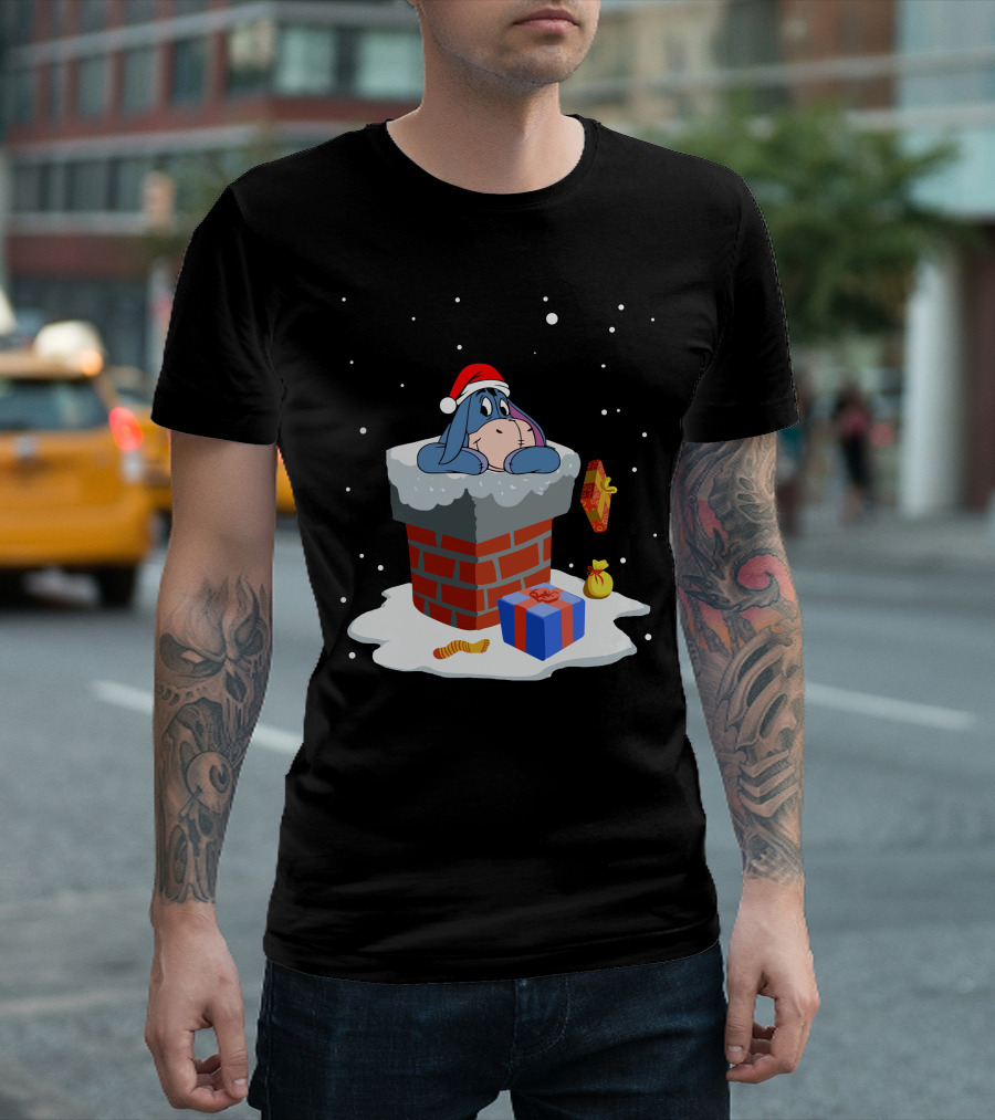 Eeyore Santa Chimney Christmas Gifts Snowflakes T-Shirt