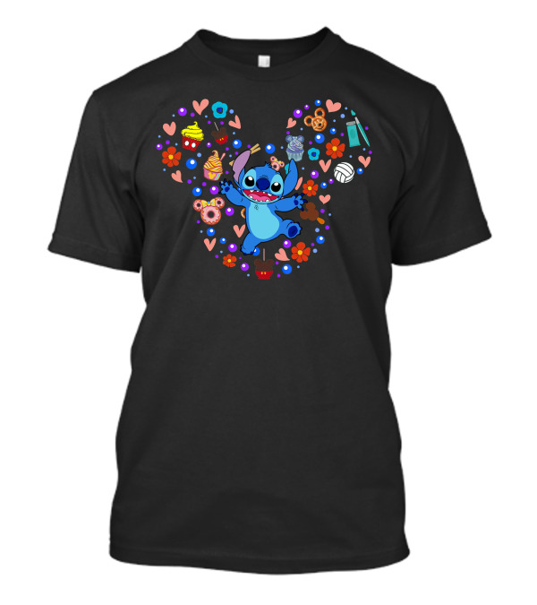 Stitch Cupcake Flowers Heart Delightfully Mischievous Disney Fan Favorite T-Shirt