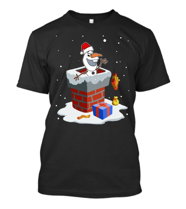Olaf Christmas Santa Chimney Snowman With Gifts T-Shirt