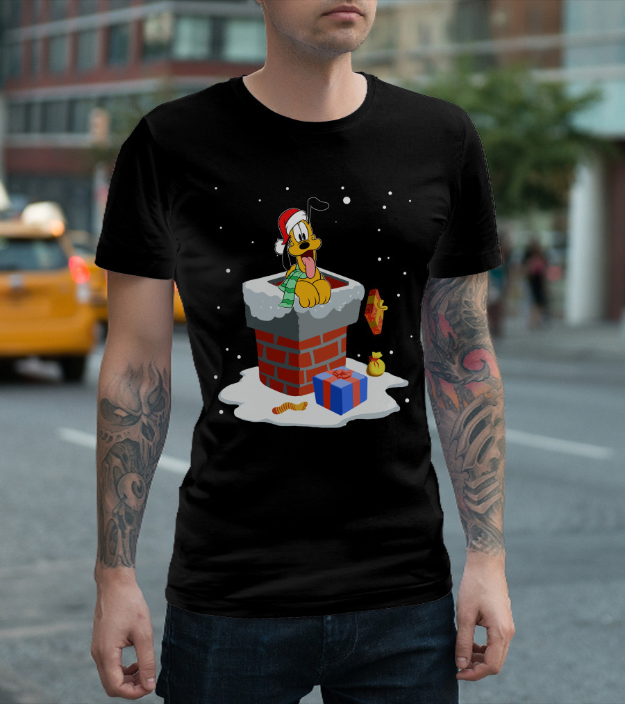 Pluto Santa Hat Chimney Christmas Gifts Snowflakes T-Shirt