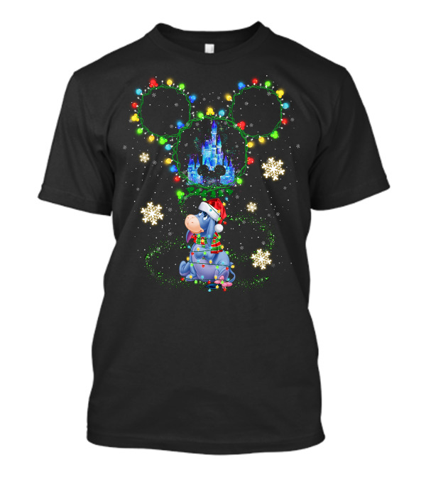 Eeyore Christmas Castle Lights Magic Mickey Ears Snowflakes T-Shirt